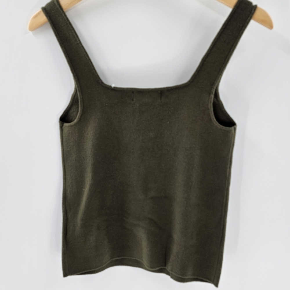 Marled Olive Green Knit Cropped Sweetheart Neckline Tank Top Womens Size Medium - Picture 2 of 9